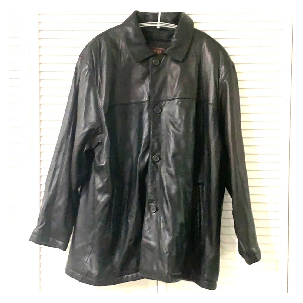 Men’s black leather pea coat